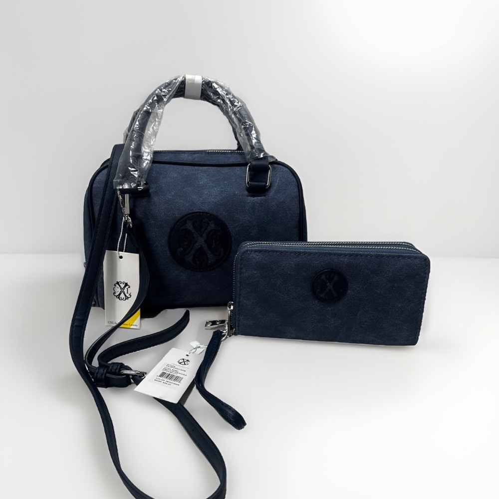 CXL Christian Lacroix Jasper Barrel Satchel Crossbody Denim Blue Free Wallet‎